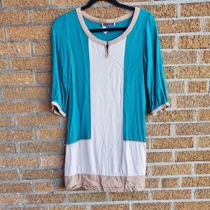M&W teal & tan block color tunic dress | Size S*